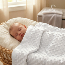 VEL03W: Baby White Luxury Ultra Soft Bubble Velour Wrap On A Satin Padded Hanger